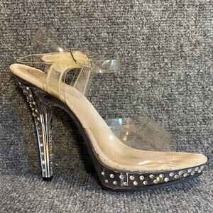 Pleaser Fabulicious Clear Womens 10 Platform Heels Body Building NPC Rhinestone